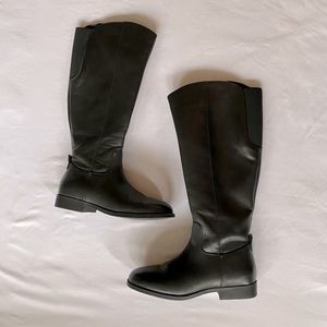 Faux Leather Black Riding Boots